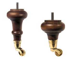 Wooden feet with brass wheels